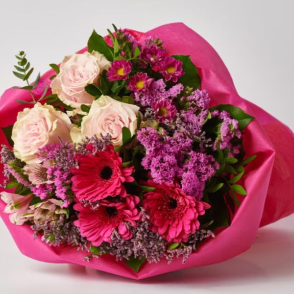 Μπουκέτο με Φρέσκα Λουλούδια Εποχής σε μωβ-ροζ αποχρώσεις MΠΟΥΚΕΤΑ Antheon