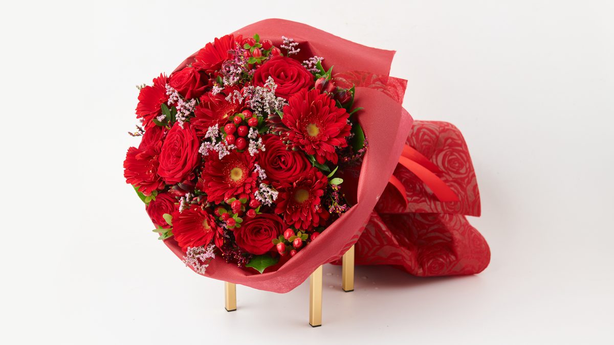 Μπουκέτο με Φρέσκα Λουλούδια Εποχής Μίξ Κόκκινο MΠΟΥΚΕΤΑ Antheon