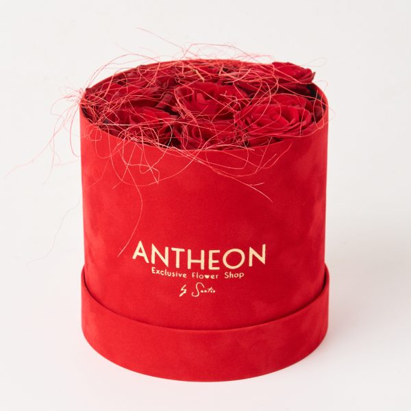 Κουτί πολυτελείας 15cm με φρέσκα κόκκινα τριαντάφυλλα ΑΝΘΟΣΥΝΘΕΣΕΙΣ Antheon