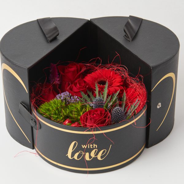 Κουτί ανοιγόμενο μαύρο με φρέσκα λουλούδια ΑΝΘΟΣΥΝΘΕΣΕΙΣ Antheon