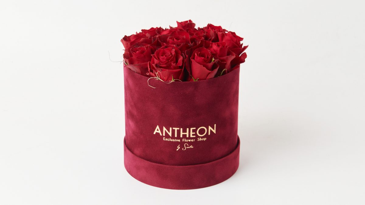 Κουτί πολυτελείας μπορντό 15cm με φρέσκα τριαντάφυλλα ΑΝΘΟΣΥΝΘΕΣΕΙΣ Antheon